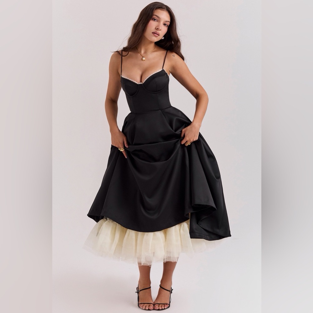 NWT House of CB Mademoiselle Black Tulle Midi Dress Womens Size XL - Picture 2 of 6